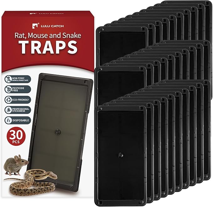 LULUCATCH Mouse Glue Traps 30 Pack, Larger & Heavier Plastic Sticky Glue Traps with Extra-Strong Adhesive for Mice, Rats, Sticky Mouse Trap for Indoor Use, Easy to Set