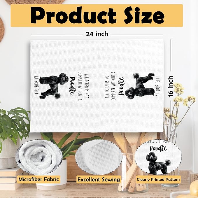 Poodle Dog Kitchen Towels Set of 2, Funny Dog Kitchen Decor, Dogs Gifts for Women Men Hand Towel, Pet Owner Gift Decorative Tea Towels Dish Towel 16x24 Inch