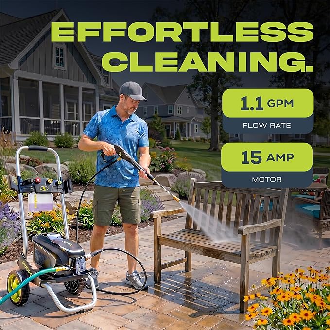 Sun Joe Electric Pressure Washer, 1.1 GPM with Foam Cannon, Turbo Nozzle, 25 Ft Hose, 35 Ft Cord, 13-Amp Power Cleaner for Outdoor Surfaces SPX7000-MAX