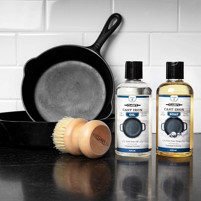 CLARK'S Cast Iron Care Kit and Large Applicator Maintain All Cast Iron and Carbon Cookware