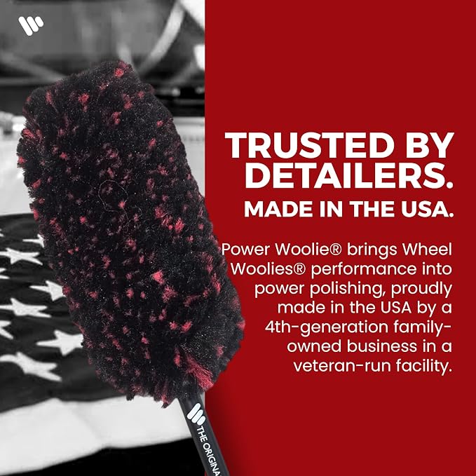 Wheel Woolie Drill Powered Wheel Cleaning Brush – 12“ Rim Brush Drill Attachment, Brake Dust Cleaner, Alloy Wheel & Spoke Cleaning Tool, No-Scratch Car Detailing Brush w/Hex Control Grip | Made in USA