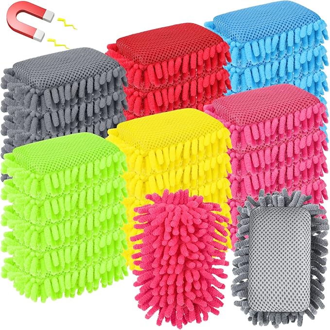 Sherr 30 Pcs Microfiber Shag Dry Erasers Bulk Magnetic Whiteboard Eraser Washable Colorful Chalk Board Eraser Markers Chalk for Adults Home Office Supplies(Bright Color)