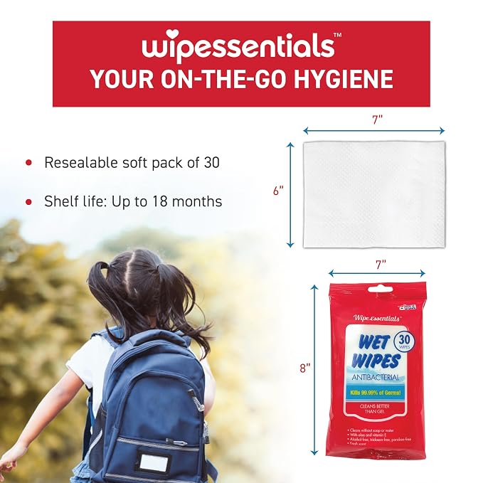 WipeEssentials Hand Sanitizer Wipes for Adults & Kids - 90 Count, 3 Packs | Alcohol-Free, Moisturizing Sanitizing Wipes with Aloe Vera & Vitamin E - Unscented & Travel Size With No Soapy Residue