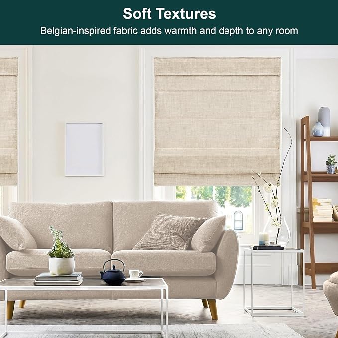 Chicology Cordless Roman Window Shade, Belgian Flax, 29"W x 72"H | Cordless Child-Safe, Room Darkening UV, Inside/Outside Mount, True-to-Size No Cut, Rich Textured Fabric, Spot-Clean Care Only