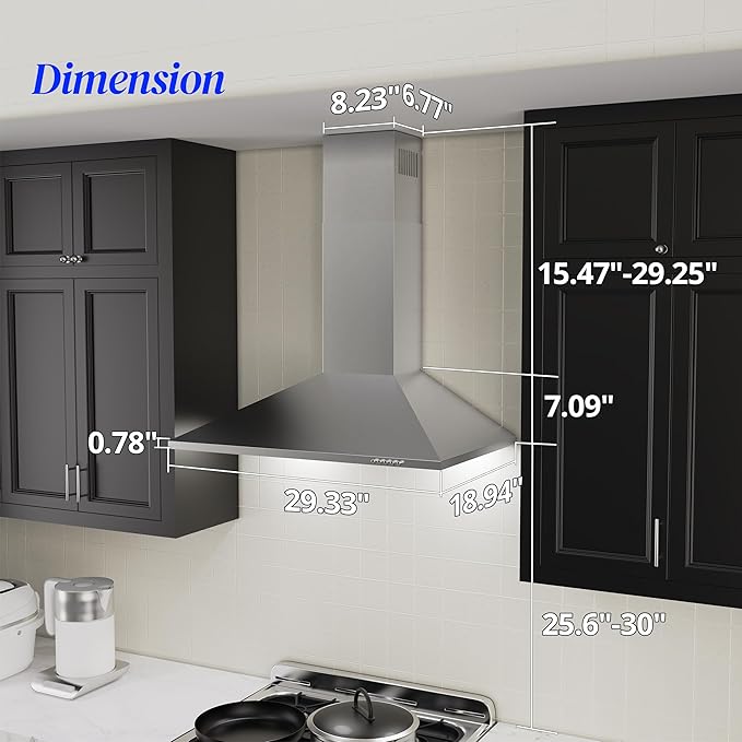 FIREGAS Range Hood 30 inch, Wall Mount Range Hood with LED Lights, 3-Speed Exhaust Fan, Ducted/Ductless Convertible, Aluminum Mesh Filters, Button Controls, Stainless Steel Kitchen Vent Hood