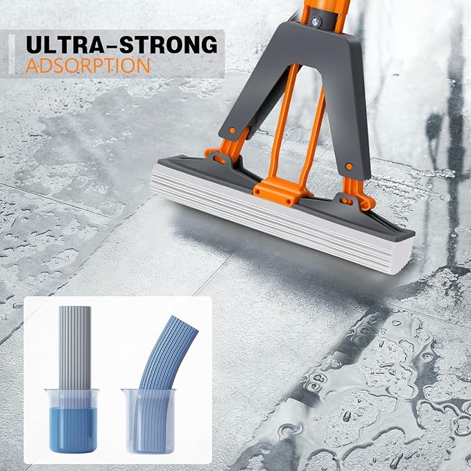 Masthome PVA Sponge Mop with 3 Absorbent Mop Refills & Extra Large Microfiber Mop for Floor Cleaning with 5 Pad for Hardwood Laminate Tile Ceramic, 1 Cleaning Scraper Included