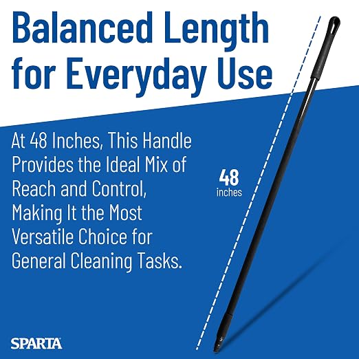 SPARTA 48" Fiberglass Replacement Handle with 3/4" Acme Thread Tip, Polyester Veil Reinforced, Hanging Cap, Commercial Cleaning, Black (Pack of 12)
