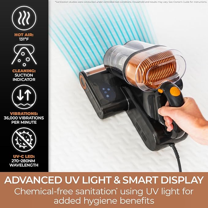 Kenmore Mattress Vacuum with UV-C Light & HEPA Filter | 14KPa Suction, Handheld Bed Vacuum Cleaner Machine with 131°F heat drying for Couch, Pet Hair - MC2010