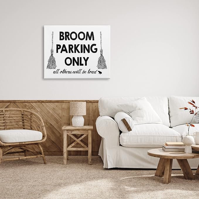 Stupell Industries 'Broom Parking Witty Halloween Witch Phrase'| Canvas Art | Stupell Industries | 40 x 30 Inches, Easy to Hang and Sturdy, Made in USA, by Lettered and Lined