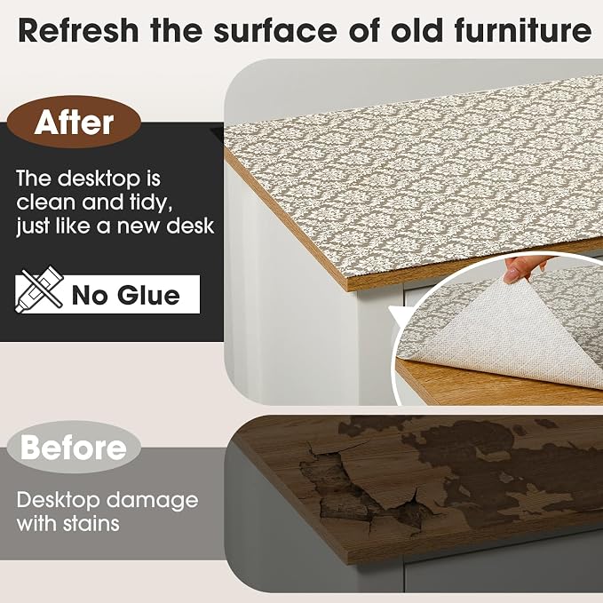Drawer and Shelf Liner, Non-Slip Kitchen Cabinet Liners Non-Adhesive Thick Strong Grip Waterproof Washable Mats Protect Dresser Shelves Cupboard Bathroom Cabinets, Boho: Beige, 18 in X 30 FT