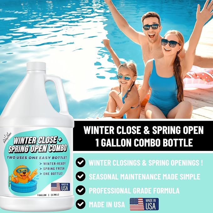BubbyShine Pool Closing Kit – Winterizing Formula for Above-Ground & In-Ground Pools | Liquid All-in-One Treatment + Spring Opening Support (1 Gallon), Winterizing Kit, Pool Start-Up, Pool Chemicals