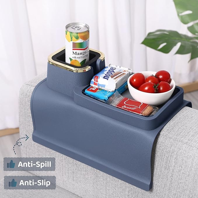 HMASYO Couch Cup Holder Tray - Silicone Sofa Armrest Table Couch Drink Holder and Tray Organizer for Remote Snacks Cellphone, Anti-Spill Anti-Slip Design, Gifts for Family Mom Dad Grandma