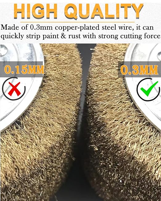 4.7" x 4" Copper Plated Steel Wire Brush Drum Surface Conditioning Tool, Drawing Wheel Wire Wheel Burnishing Tool for Metal Surface Polishing Grinding Removing Rust-3/4 Quad Keyway