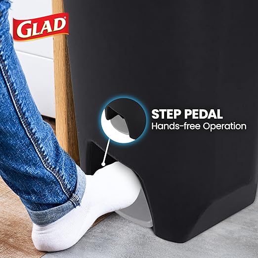 Glad 20 Gallon Trash Can with Clorox Odor Protection | Plastic Kitchen Waste Bin | Hands Free with Step On Foot Pedal and Garbage Bag Rings, Black