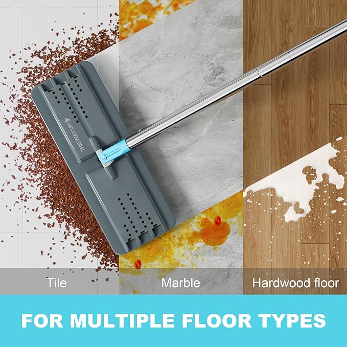 JOYMOOP Mop and Bucket Set, Mops for Floor Cleaning, Wall Mop Cleaner with Long Handle, with 4 Reusable Microfiber Mop Pads - Grey+Cyan Blue