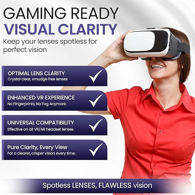 VR Cleaning Kit and Anti-Fog Treatment - Includes VR Cleaner Gel Sprays, Microfiber Cloths, Anti Fog Drop Treatments, Brush and Air Bladder with Precision Nozzle