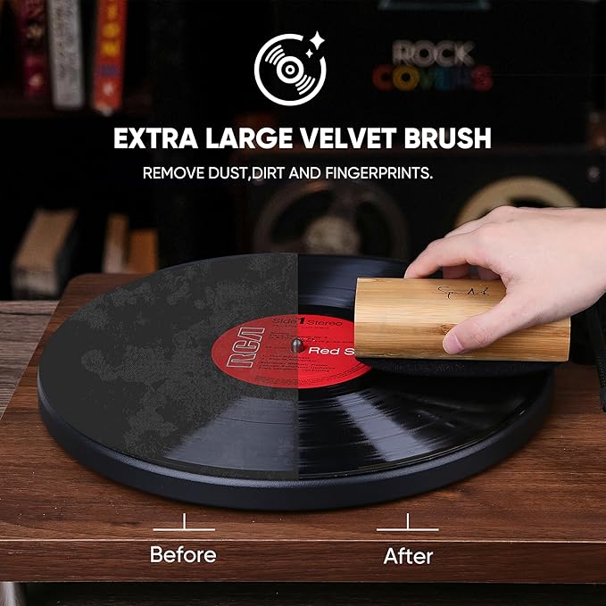 SpinArt Vinyl Record Cleaner Vinyl Record Cleaning Kit 8-in-1,Includes Soft Velvet & Microfiber Brushes, LP Cleaning Solution, Turntable Stylus Gel, Microfiber Cloth, Label Protector & Storage Box