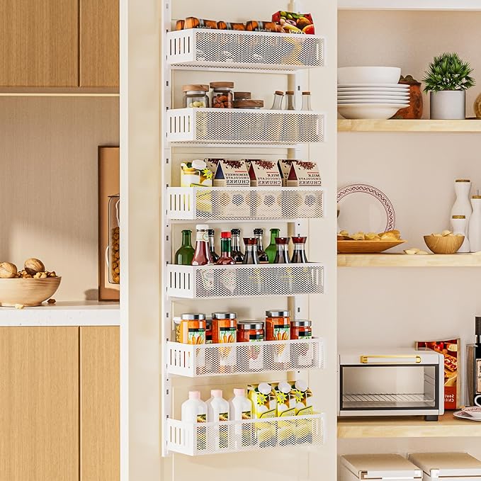 Over The Door Pantry Organizer, Adjustable & Stable Hanging Spice Rack for Kitchen, Bathroom, Bedroom, and Baby Essentials Storage