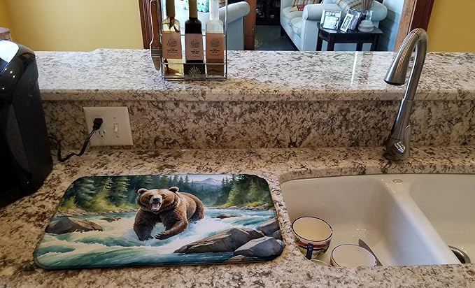 Caroline's Treasures Alaskan Wilderness Grizzly Bear Dish Drying Mat Absorbent Dish Drying Mat Pad for Kitchen Counter Dish Drainer Mat for Countertop, 14 x 21", Multicolor