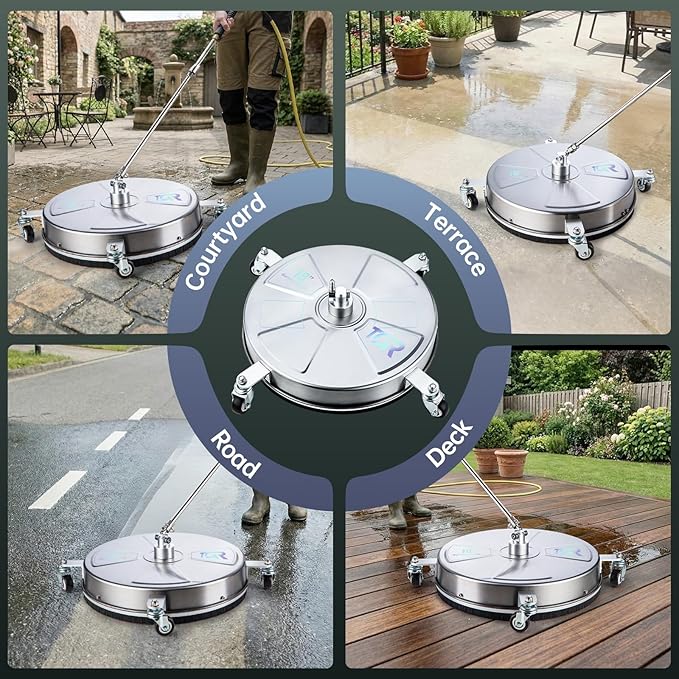 TOR 18" Pressure Washer Surface Cleaner with 4 Wheels, Surface Cleaner for Pressure Washer, 2 Extension Wands, 2 Replacement Nozzles, Power Washer Surface Cleaner for Concrete, Driveway