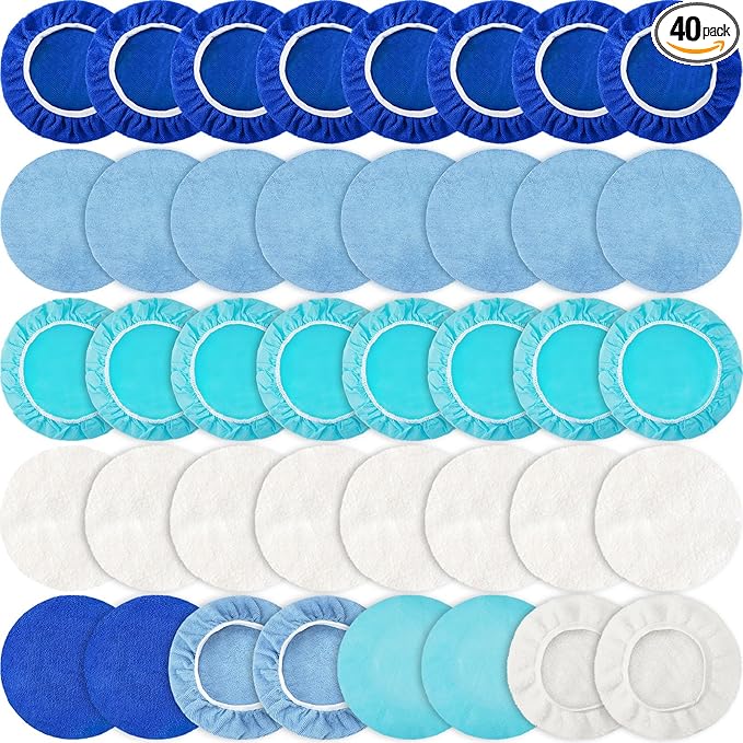 Tallew 40 Pcs Car Orbital Buffer Polisher Pad 9 to 10 Inches Microfiber Polishing Pad Cover Bonnet Set Car Polisher Bonnet Including 20 Microfiber 10 Plush 10 Non Woven