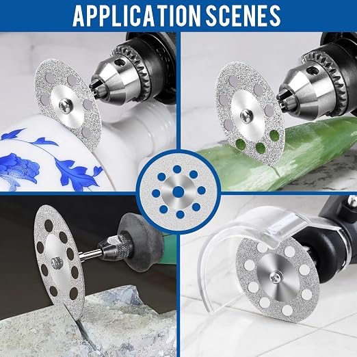 20 22 25 30mm 40Pcs Diamond Cutting Wheel 545 for Dremel Rotary Tool with 402 Mandrel (3mm) 8pcs and Screwdriver for Stone Glass Tile Marble Cutting (20 22 25 30 mm)