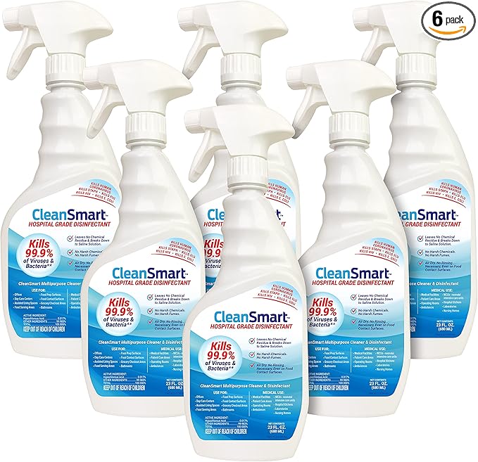 CleanSmart Hospital Disinfectant, Kills 99.9% of Viruses and Bacteria, Hypochlorous Acid Technology, EPA Registered, 23 oz, (Pack of 6) (HOCL)