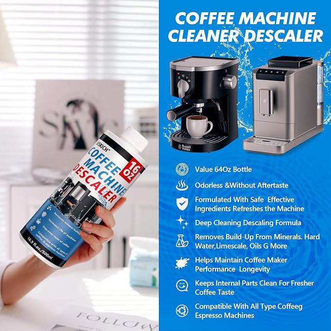 4 Pack Coffee Machine Descaler Descaling Solution -16 Uses,Descaling Solution for Descaling Solution for Keurig, Nespresso, Delonghi,Espresso Machines