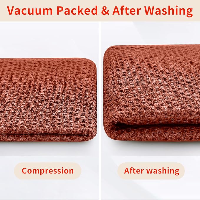 Homaxy 100% Cotton Oversized Waffle Weave Kitchen Dish Towels, Ultra Soft Absorbent Quick Drying Cleaning Towel, 20x28 Inches, 6-Pack, Rust