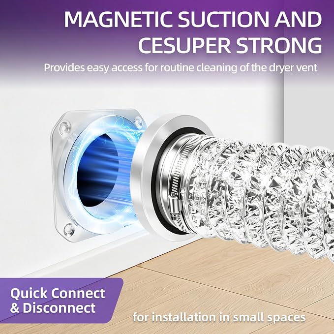 Magnetic Dryer Vent Hose Connector Kit Quick Coupling for Tight Space Including Flexible 3.3ft 4" Duct & two Clamps Easy to Clean for Laundry Room,Apartment Secadora Pipe Connection Exhaust Coupler