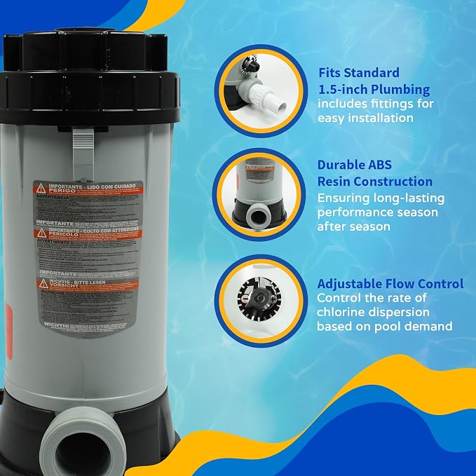 Blue Wave NA3424 In-line Automatic Chlorine Feeder for Above Ground Pools, 9-Pound,Gray,Black