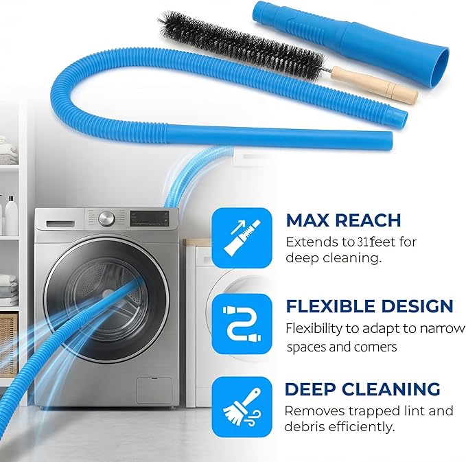 Dryer Lint Vac Attachment, Dryer Vacuum Hose Attachment, Extendable Dryer Vent Cleaner Kit Vacuum Attachment, 3-Piece Set, Compatible with All Vacuum Cleaners