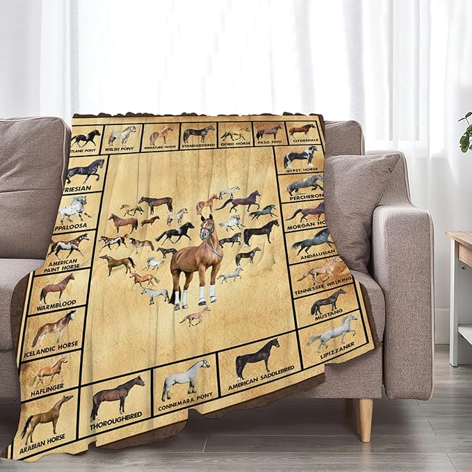 Tijuboni Horses Throw Blanket Horse Gifts for Girls Boys Women Men Kids Adults Soft Flannel Fleece Blanket for Couch Sofa Bed Home Decor 60"x80"