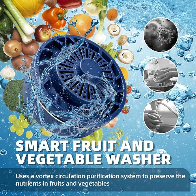 Cleaner, Portable Food Cleaner for Removing Surface Impurities, Wax & Grime, 10-Minute Automatic Cleaning, IPX7 Waterproof. Applicable to Fruits, Meat, Veggies and Grains.