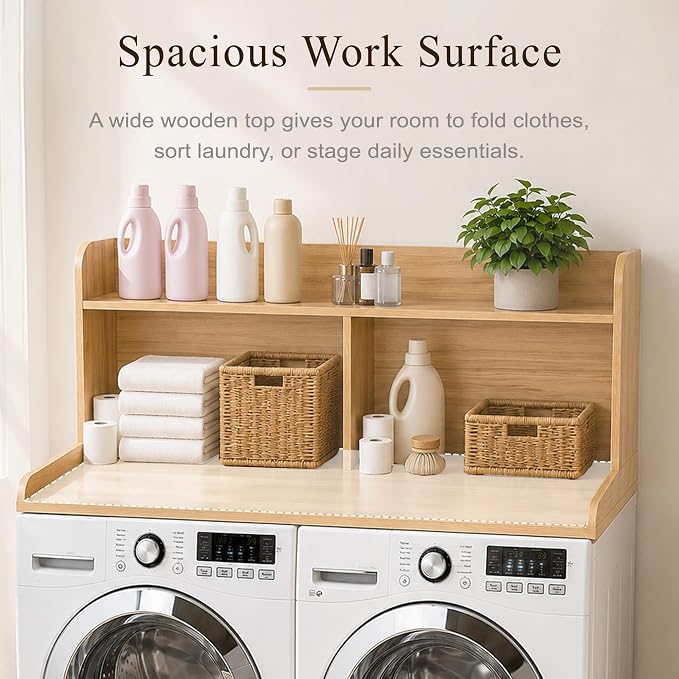 Royxen Laundry Countertop with 20“ Shelf Universal Fit, Washer and Dryer Countertop with Storage Space, Oak