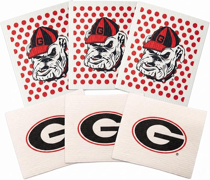 Wet-It! Georgia Bulldogs- 6 Pack Swedish Dishcloths- Reusable Kitchen Towels for Dishwashing and Home Cleaning- Eco-Friendly Alternative to Paper Towels- Machine Washable and Dryer Safe