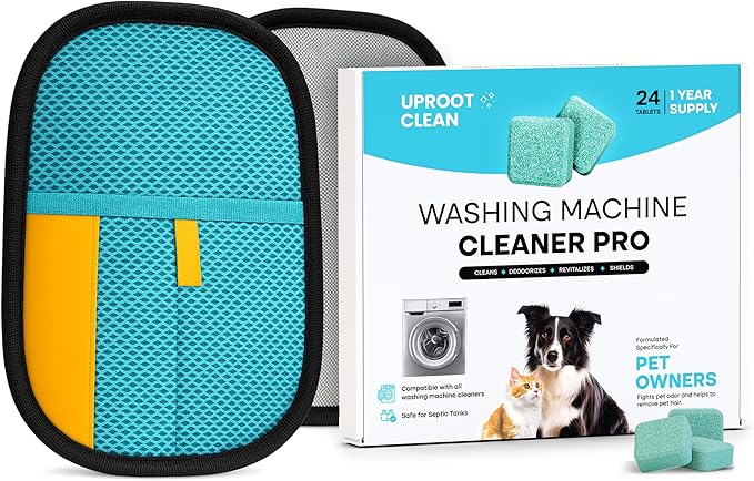 Uproot Washing Machine Cleaner Tablets Pro & Pet Hair Removal Glove Set: Deep-Clean Laundry Tablets for Pet Owners + Reusable Electrostatic Grooming Glove - Tidy Furniture & Laundry