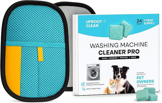 Uproot Washing Machine Cleaner Tablets Pro & Pet Hair Removal Glove Set: Deep-Clean Laundry Tablets for Pet Owners + Reusable Electrostatic Grooming Glove - Tidy Furniture & Laundry