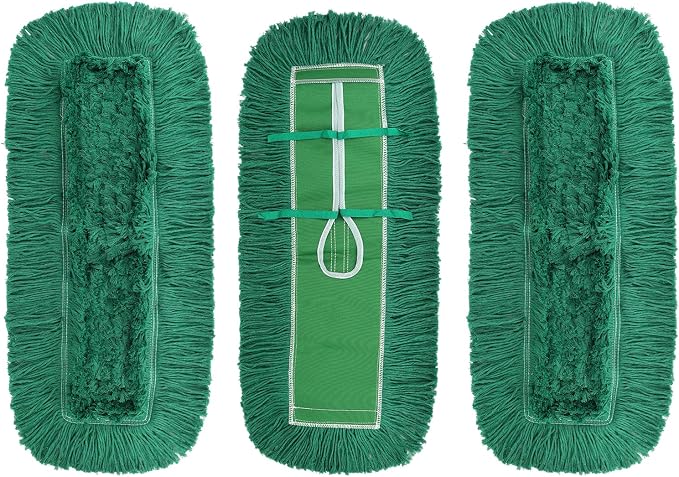 24 Inch Dust Mop Head: Replacement Medium Washable Commercial Mop Head Sweeper and Janitorial Replacement Green (Green - 24 Inch, 3 Pack)