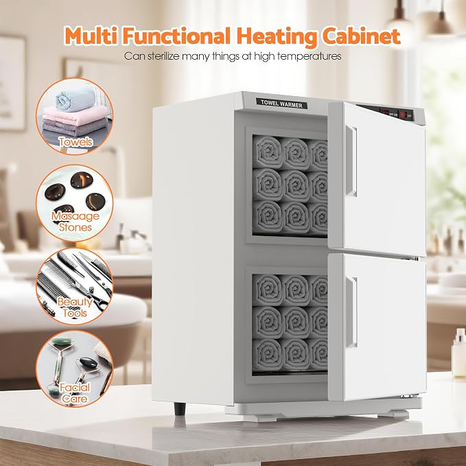 Double Hot Towel Warmer for SPA Professional Towel Heater Machine for Bathroom Salon Barber Estheticians 32L,White