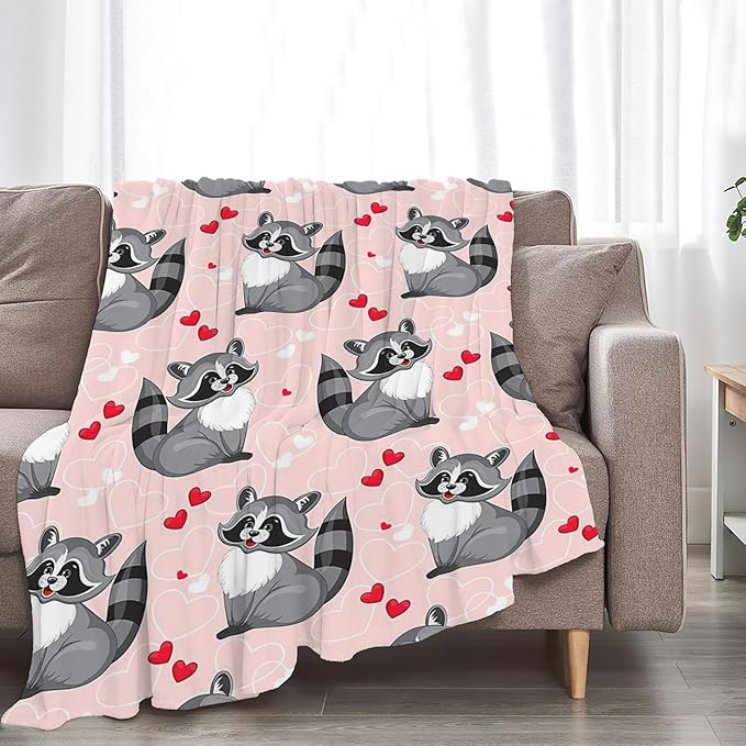 Tijuboni Pink Raccoon Throw Blanket Raccoon Gifts for Girls Boys Women Men Kids Adults Soft Flannel Fleece Blanket for Couch Sofa Bed Home Decor 60"x80"