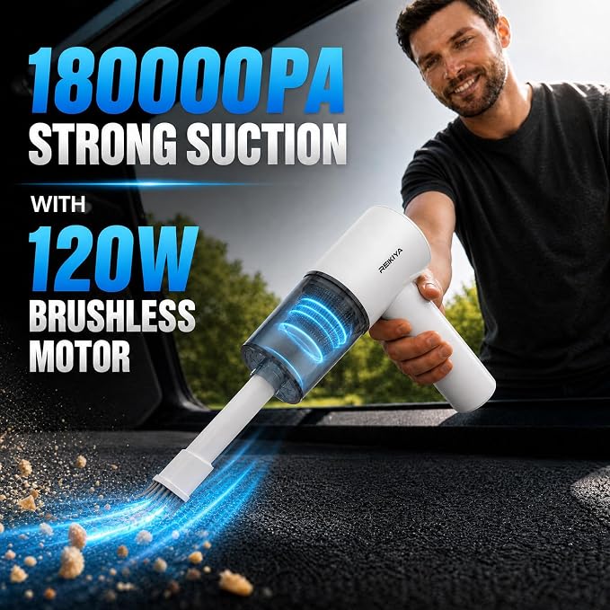 REIKIYA Portable Air Duster 150000RPM Super Power, 18000Pa Cordless Vacuum Cleaner Rechargeable Handheld Pump with LED Light, Adjustable Dust Blower for Computer Keyboard Car House Outdoor