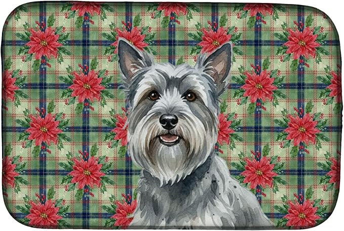 Caroline's Treasures Gray Skye Terrier Christmas PoinsettIas Dish Drying Mat Absorbent Dish Drying Mat Pad for Kitchen Counter Dish Drainer Mat for Countertop, 14 x 21", Multicolor