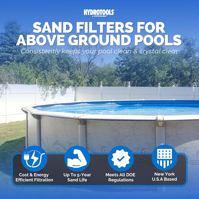 SWIMLINE Sand Filter Pump for Above Ground Pool - 16'', 0.55THP, 3720 GPH Pump flow rate, 7 way Multi port valve, Easy Installation