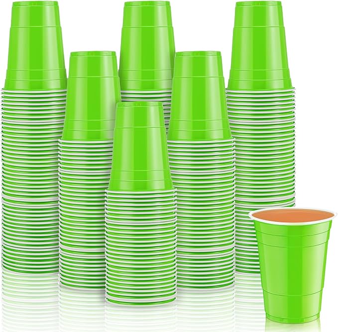 Lounsweer 100 Pcs 16 oz Disposable Party Cups Plastic Heavy Duty Drinking Water Cups for Birthday Baby Shower Wedding BBQ Picnic Party Supplies(Fluorescent Green)