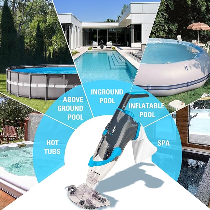 Handheld Pool Vacuum Cleaner, Rechargeable Pool Bottom Cleaner with Strong Suction, 1 H Runtime,for Above Ground/Inground Pools, Spas and Hot Tubs, Grey