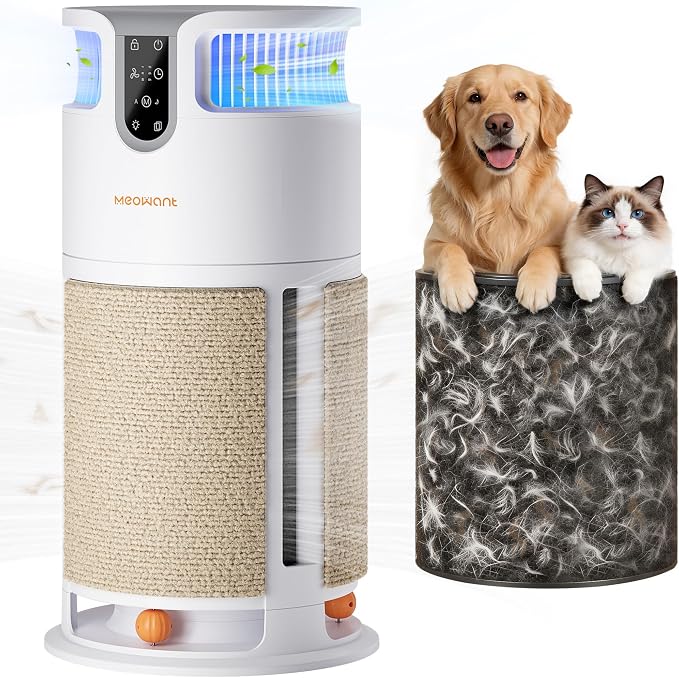 Meowant Pet Air Purifier for Home Large Room Up to 3900 Ft², U-Shape 360° Air Intake, H13 HEPA Filter Reduce Pet Hair Dander Odors Dust, Air Cleaner with Washable Pre-Filter, PM2.5 Monitor, Auto Mode