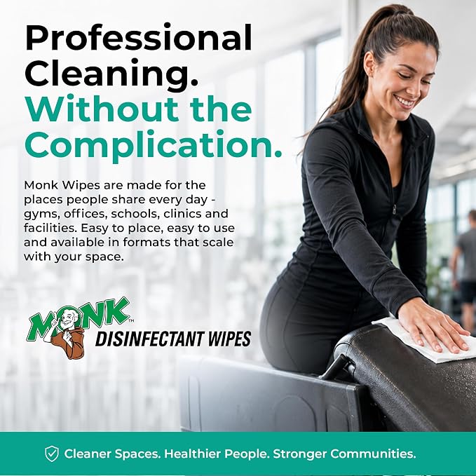 Monk Disinfecting Wipes (4 Refills of 800 Count) for Commercial Facilities | Heavy Duty Cleaning Wipes - 3in1 Disinfectant, Deodorizer & Sanitizer Cleaning Supplies – All Purpose Cleaner for Home & Gym