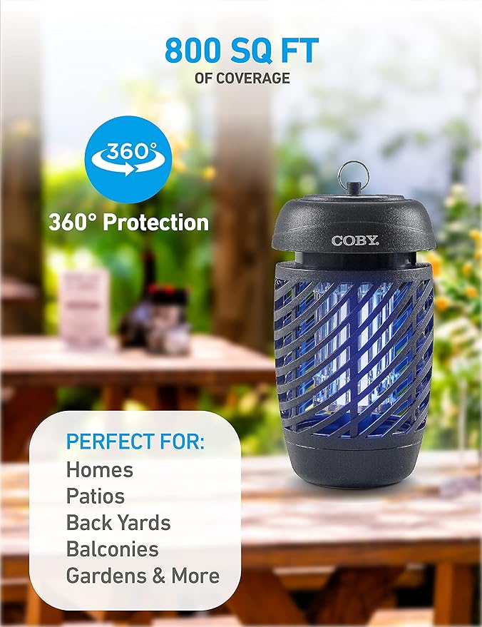 Coby Bug Zapper for Outdoor & Indoor, 10W, Covers 800 Sq. Feet, Non-Toxic, Chemical-Free, Black (CBZ1J6)