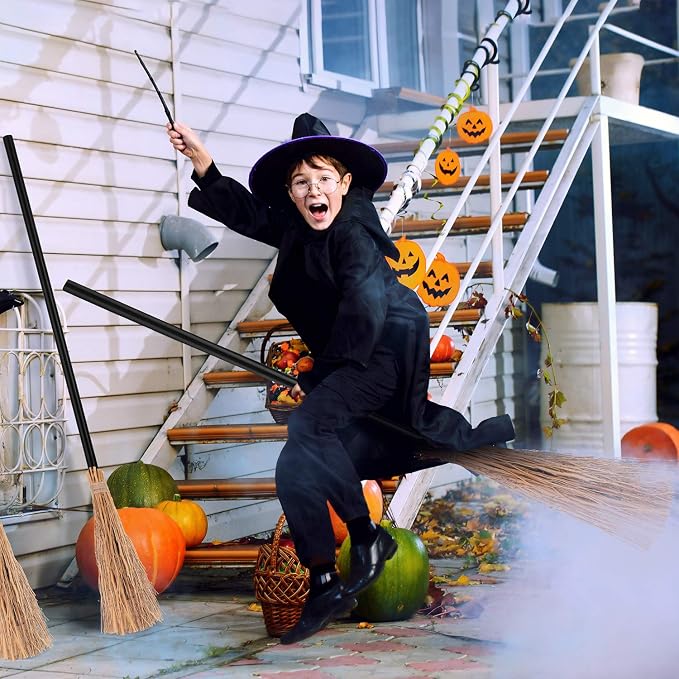 2 Pieces Halloween Witch Broom 52 Inch Plastic Detachable Wizard Broomstick Halloween Witches Cosplay Broom Wizard Costumes Realistic Props Accessories